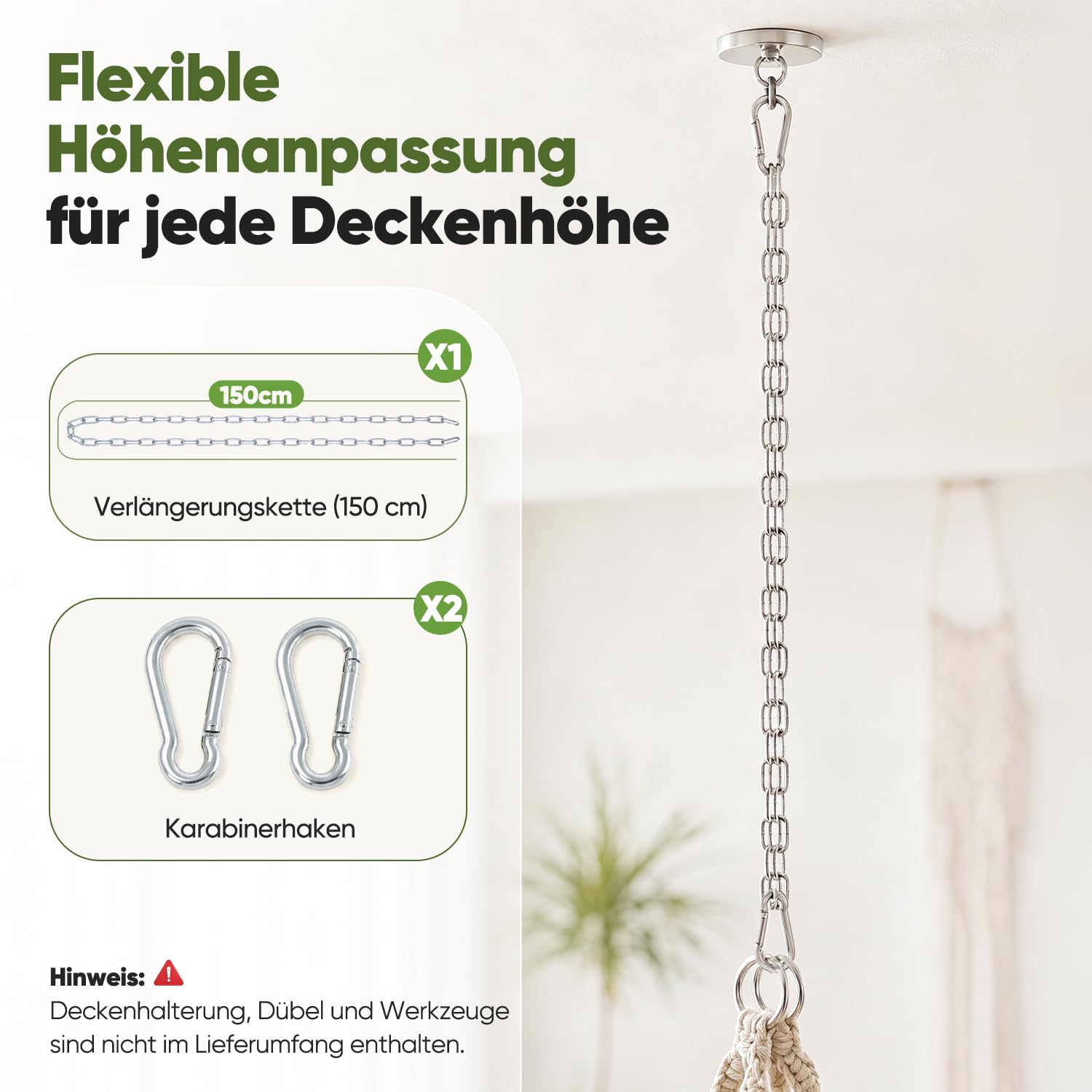 Sekey Hängesessel mit großem Kissen, Indoor & Outdoor, bis 150kg