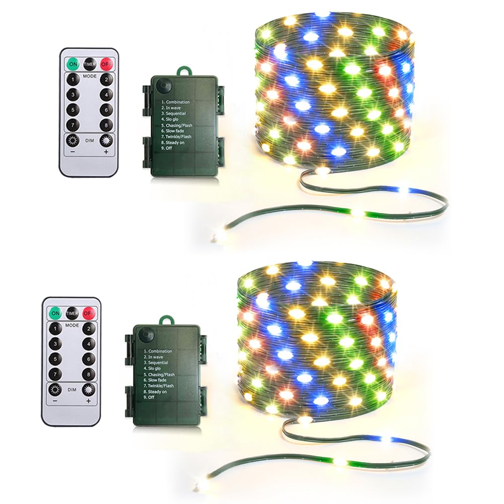 KepStars Battery Operated String Lights (2 Pack), 16.5ft 50 LED Fairy String Lights Battery Powered with Remote & Timer for Indoor Outdoor Christmas Trees Wreath Decoration Bedroom Patio - Multicolor