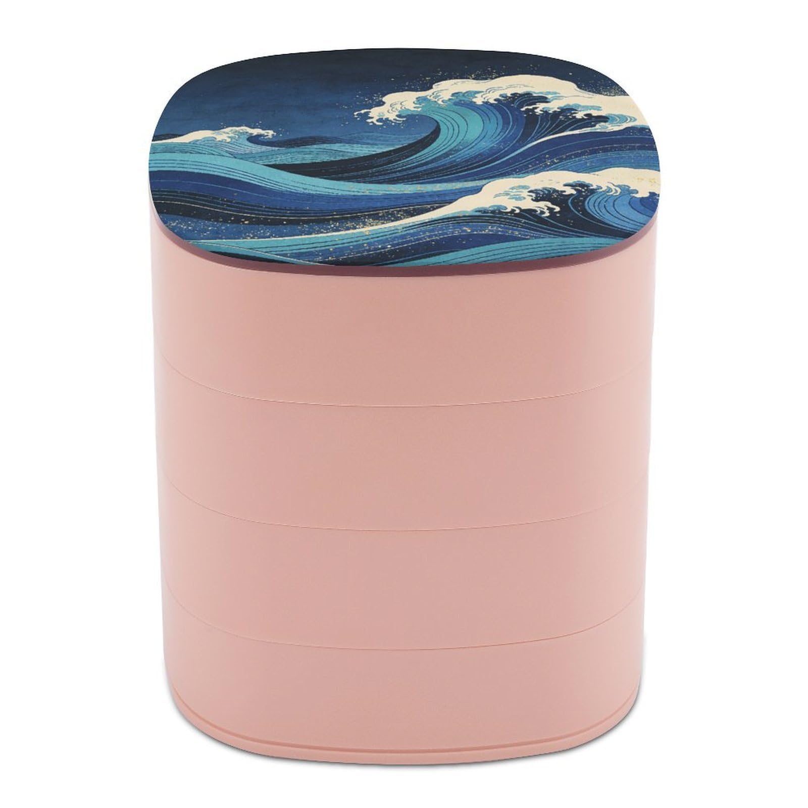LZQPOEAS Japanese Art Wave Jewelry Box Women Jewelry Organizer Travel Jewelry Case Cute Necklace Ring Storage Organizer 4-Layer Rotating Jewelry Tray Case with Mirror for Bracelets