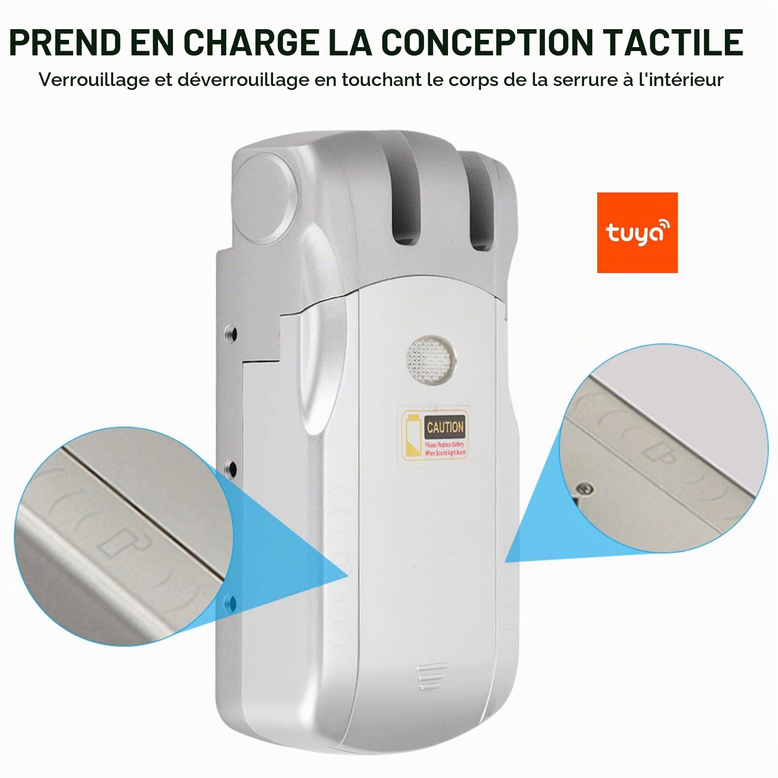 Wafu 010 Serrure de Porte Intelligente, Serrure de Sécurité WiFi D'entrée Pour Tuya Serrure de Porte Intelligente à Distance Sans Fil Invisible Sans Clé Touchant la Serrure