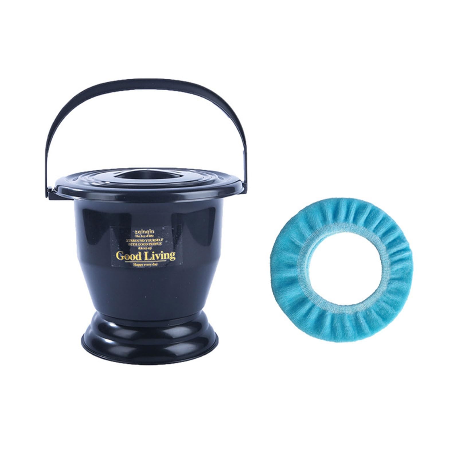 Urinal Bottle, Chamber Pot Bedpan Urinal with Toilet Seat, Urine Pots Bucket with Lid Handle Portable Potty for Women Men Elderly(Black,22.5cm)