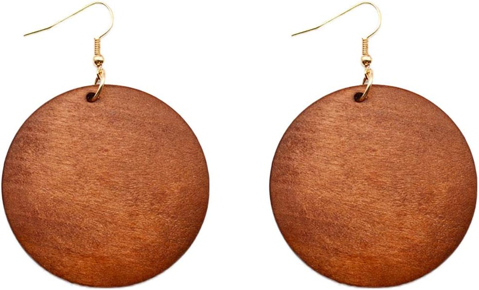 4 Pairs Ethnic Big Geometric Round Circle Teardrop Wood Dangle Earrings Wooden Drop Sets for Women - Image 2