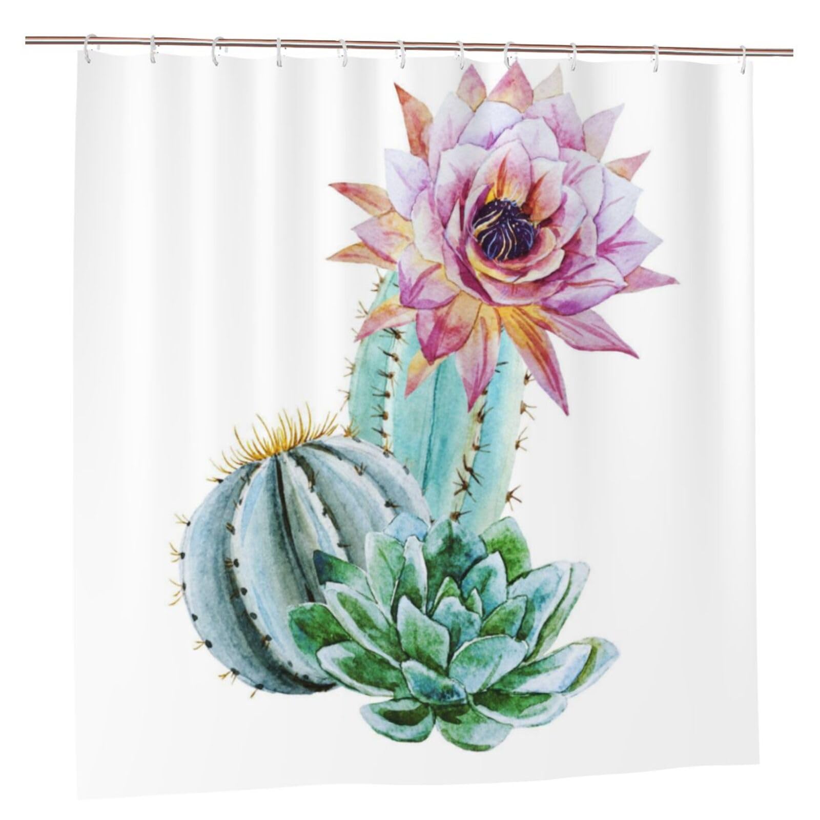 Oudrspo Polyester Fabric Shower Curtain - 70x70 Inch with Metal Grommets, Artistic Privacy Design, Watercolor Cactus Images