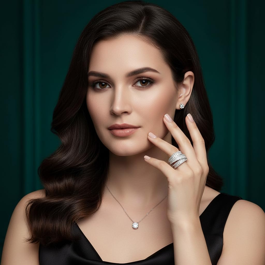 MDFUN Halo Eternity Rings Wedding Bands, 3 Rows Round Cut Cubic Zirconia Statement Rings, 18K White Gold/Yellow Gold Plated Wedding Band for Women Size 5-10 - Image 6