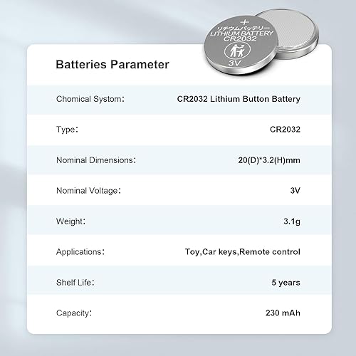 Miniatura 3 de CR2032 - Batería de litio de 3 V CR 2032 para AirTag, llaves de coche, básculas, control remoto de puerta de garaje, termómetro (2 tarjetaspaquete