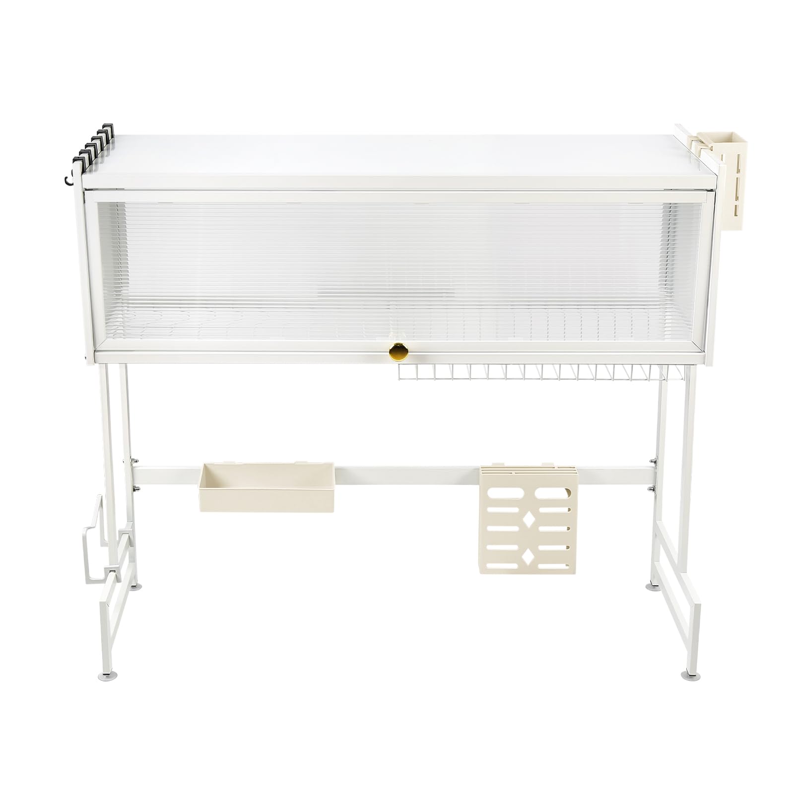 LANTUS Organizzatore Lavello Cucina, Scolapiatti/Stenditoio per Stoviglie, Cucina Antiruggine con Porta, Scolapiatti da Cucina, Grande Scaffale di Stoccaggio, 85 x 30 x 78 cm - Bianco