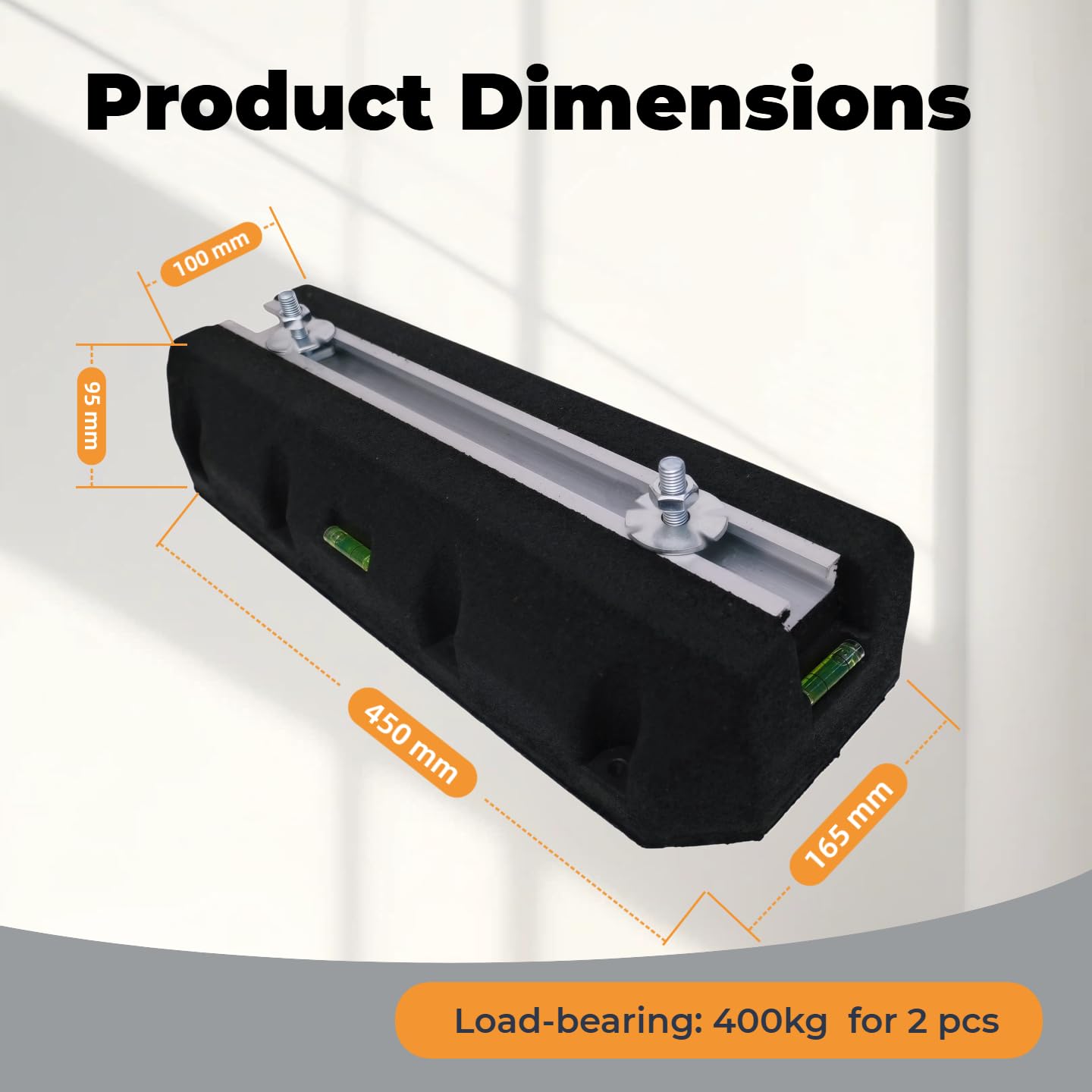 Console de sol pour climatisation et pompe à chaleur avec niveau à bulle 450 mm Cadre anti-vibration Charge 400 kg Amortisseur de vibrations en caoutchouc résistant aux UV pour appareils extérieurs