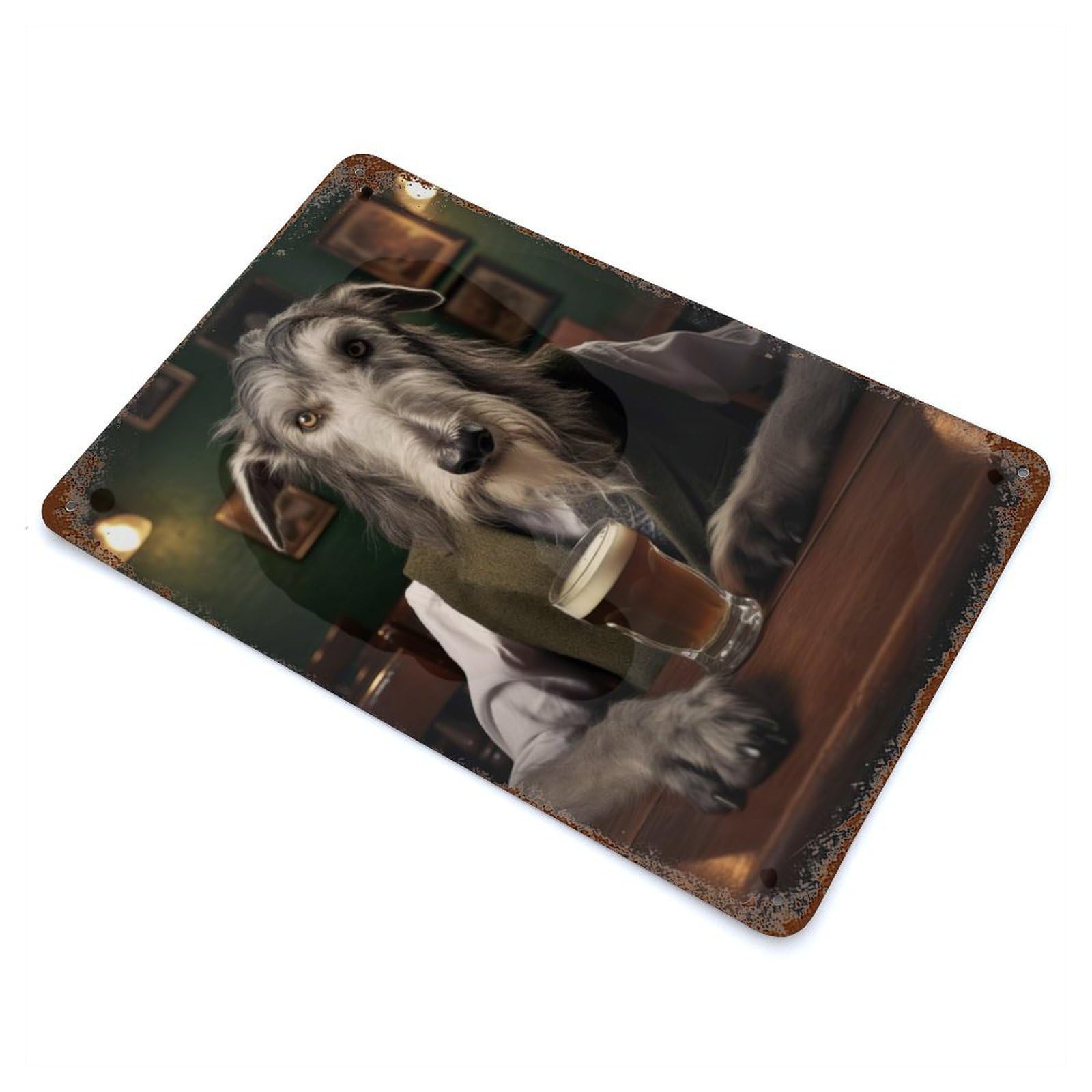 Deerhound in The Bar Rusty Metal Tin Sign 11.8"x7.9", Ideal for Farmhouse, Kitchen And Entryway Decor