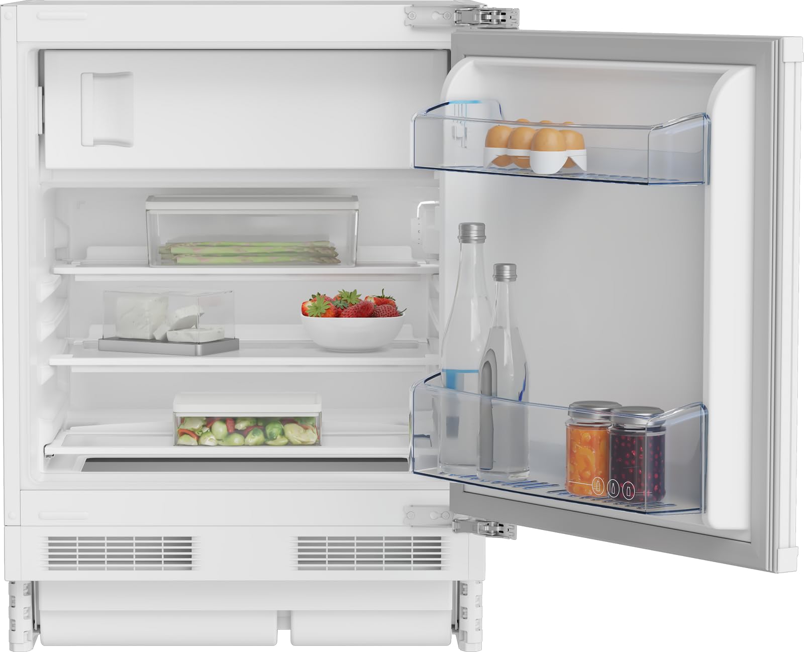 Beko BU1154N b100 Einbau-Kühlschrank mit Gefrierfach, 92 l Kühlbereich, 15 l Gefrierbereich, MinFrost, LED-Innenbeleuchtung, Festtürtechnik, automatische Abtauung, 82er Nische, weiß
