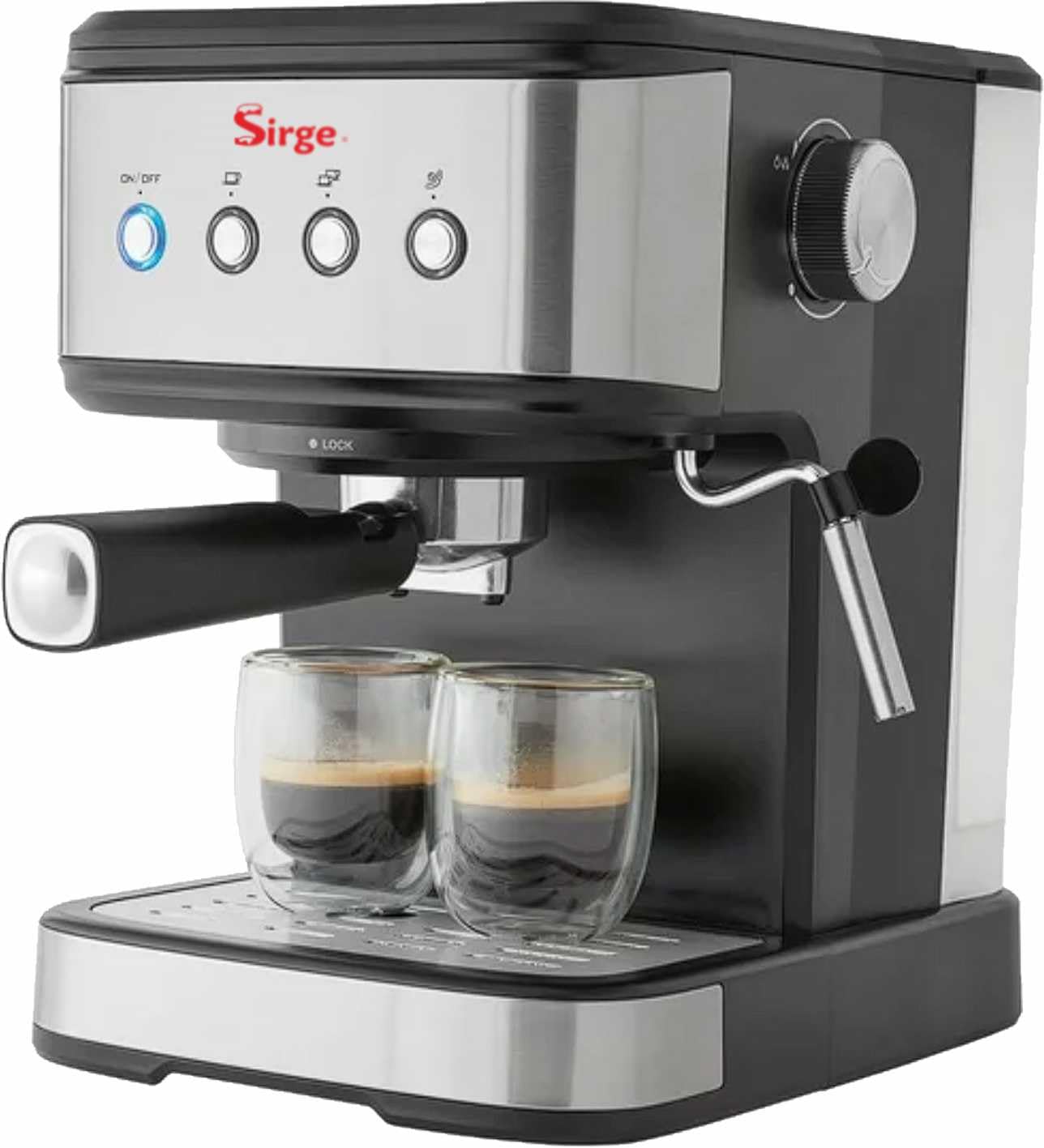 Sirge LUSSY Macchina per Caffè Espresso, Cappuccino e BEVANDE CALDE utilizza caffè in polvere e/o Cialde Potenza 1100 Watt. POMPA ITALIANA da 15bar con 3 filtri in dotazione