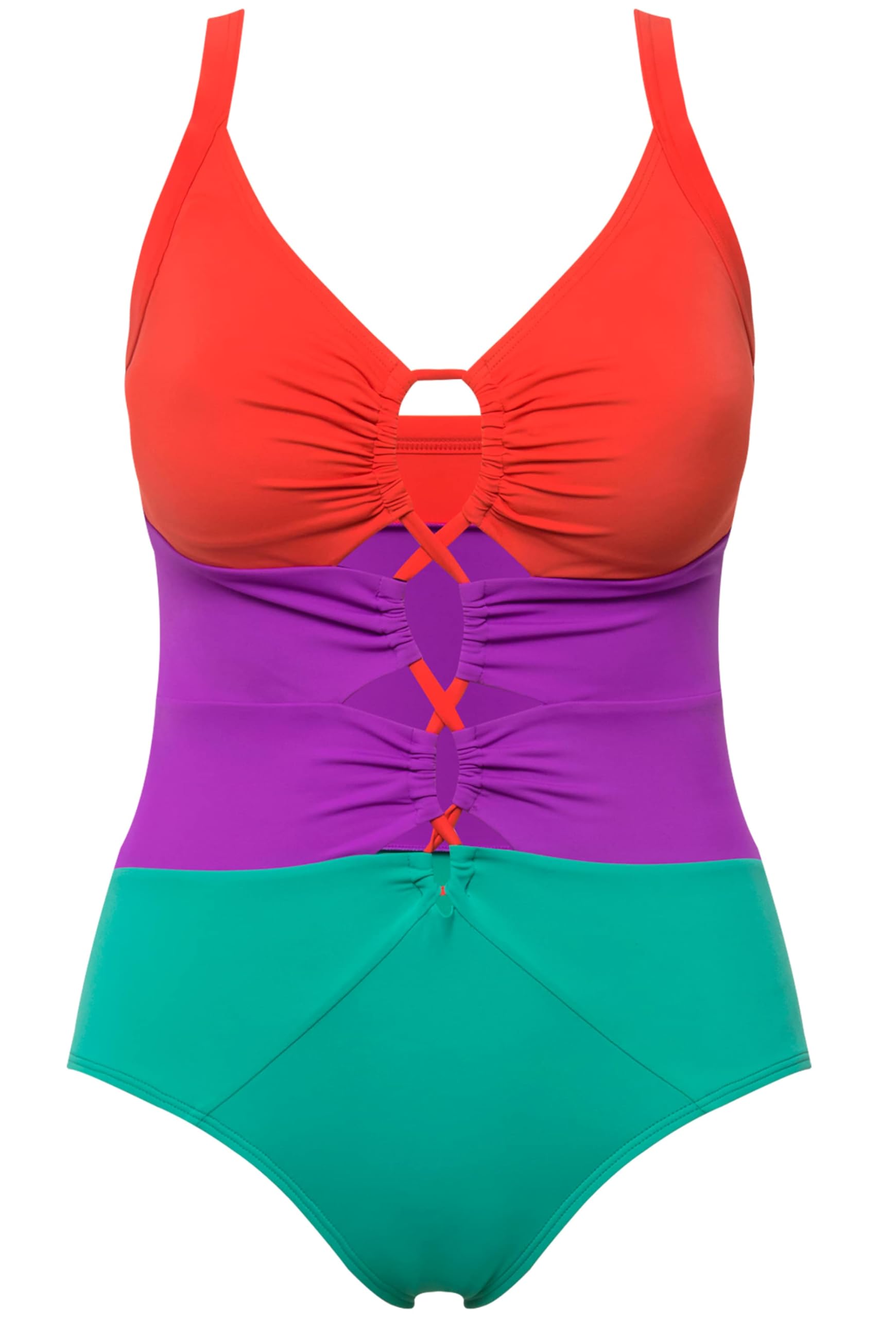 Ulla Popken Costume da Bagno con Color Blocking, Coppe morbide, Aperture e Materiale Riciclato 826476