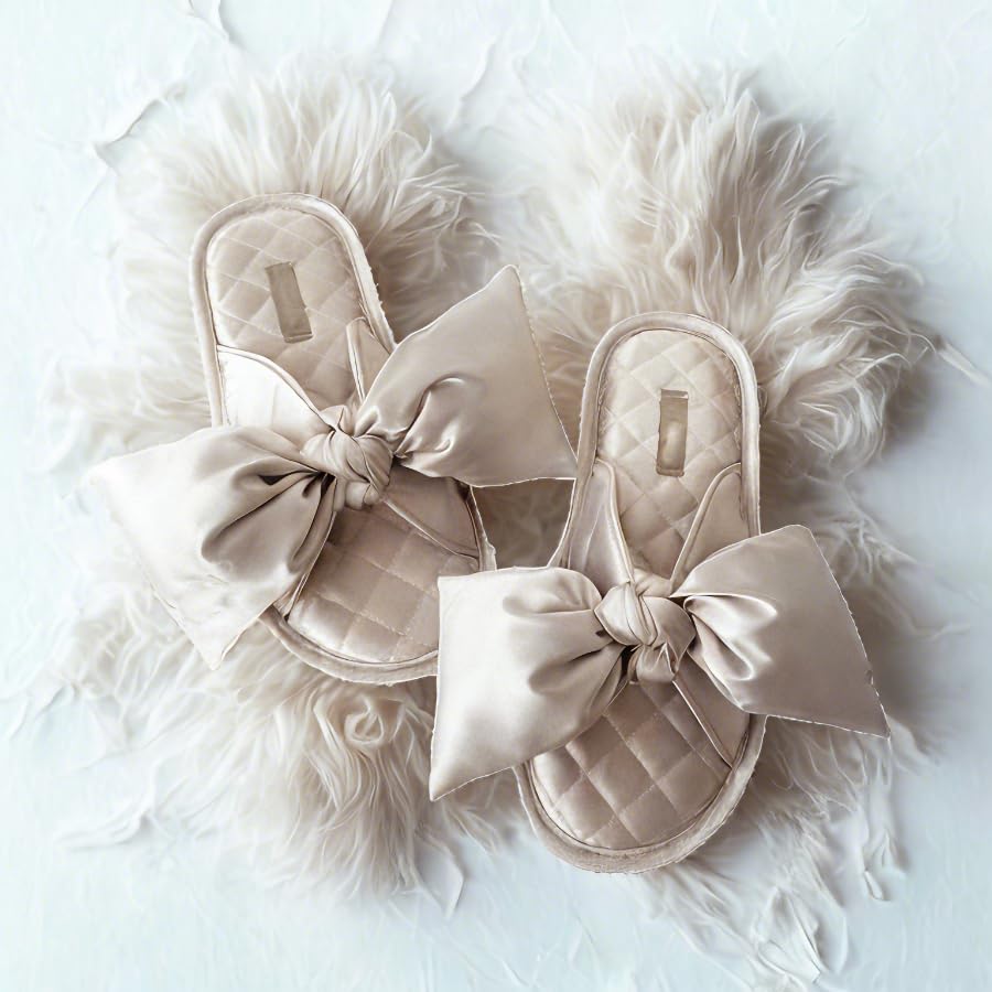 Cute Bow Slippers for Women - Luxury Quilted House Shoes with Monogram Embroidery, Non-Slip Indoor Sandals for Spring/Summer/Fall3