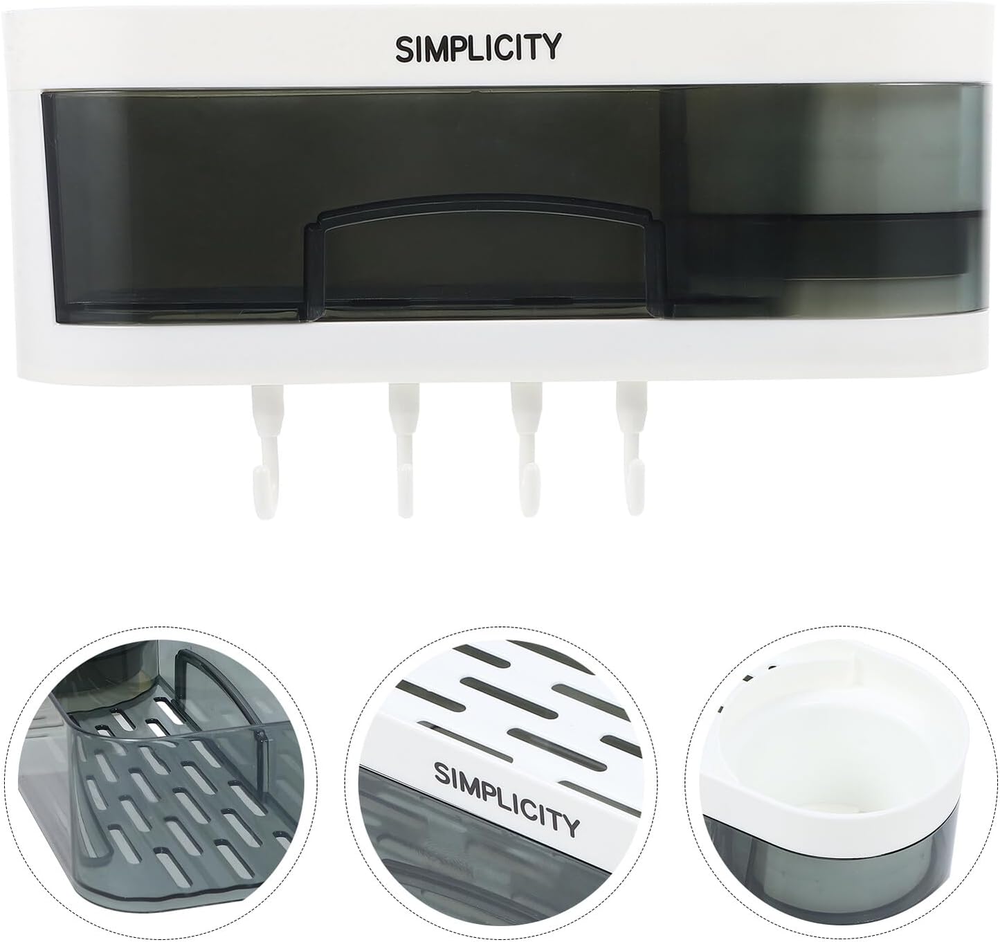 VANZACK Wall Mounted Plastic Storage Rack, No Drilling Bathroom Shelf Organizer with Hooks, Multipurpose Floating Wall Shelves for Kitchen and Bathroom Storage Random Color