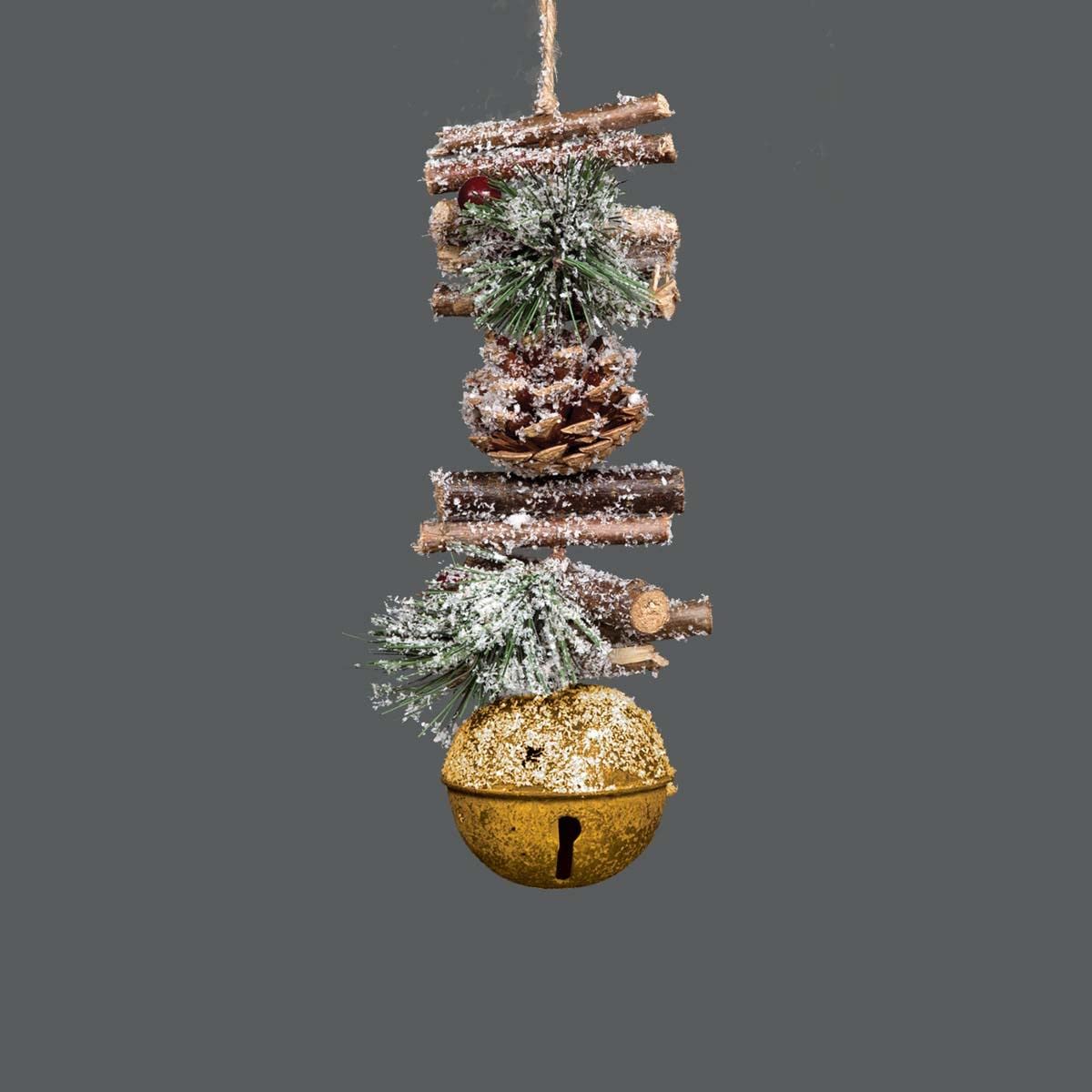 SHATCHI 33cm Garland with Golden Jingle Bells Wooden Sticks, Berries and Pinecones Christmas Home Wall Door Hanger Sleigh Bells Xmas Holiday Hanging Decorations