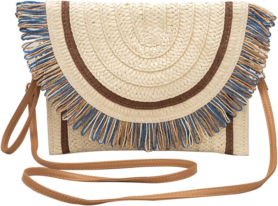 CORIOS Straw Shoulder Bag for Women Handwoven Rattan Purse Summer Beach Bag Bohemian Tote Bag Crossbody Bag Envelope Clutch