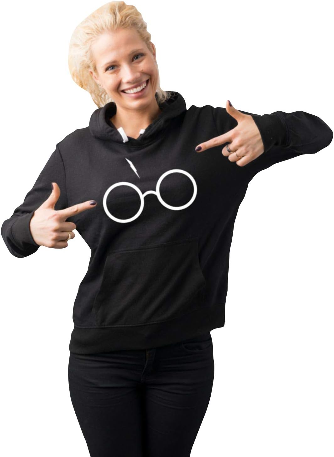 Unisex Harry Potter Glasses and Lightning Bolt Hoodie Hooded Sweater (Black, L)