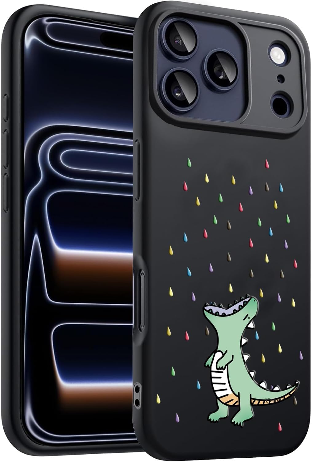 Unov Case Compatible with iPhone 17 Pro (2025) 5G with Cute Dino Rainbow Dinosaur Dragon Embossed Pattern Design Slim Protective Soft TPU Bumper Back Cover