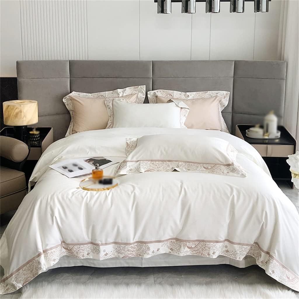 Bedding Set Soft Satin 1000TC Cotton Chic Embroidered Duvet Set Sheet Pillowcase (Color : D, Size : 200 * 230cm)