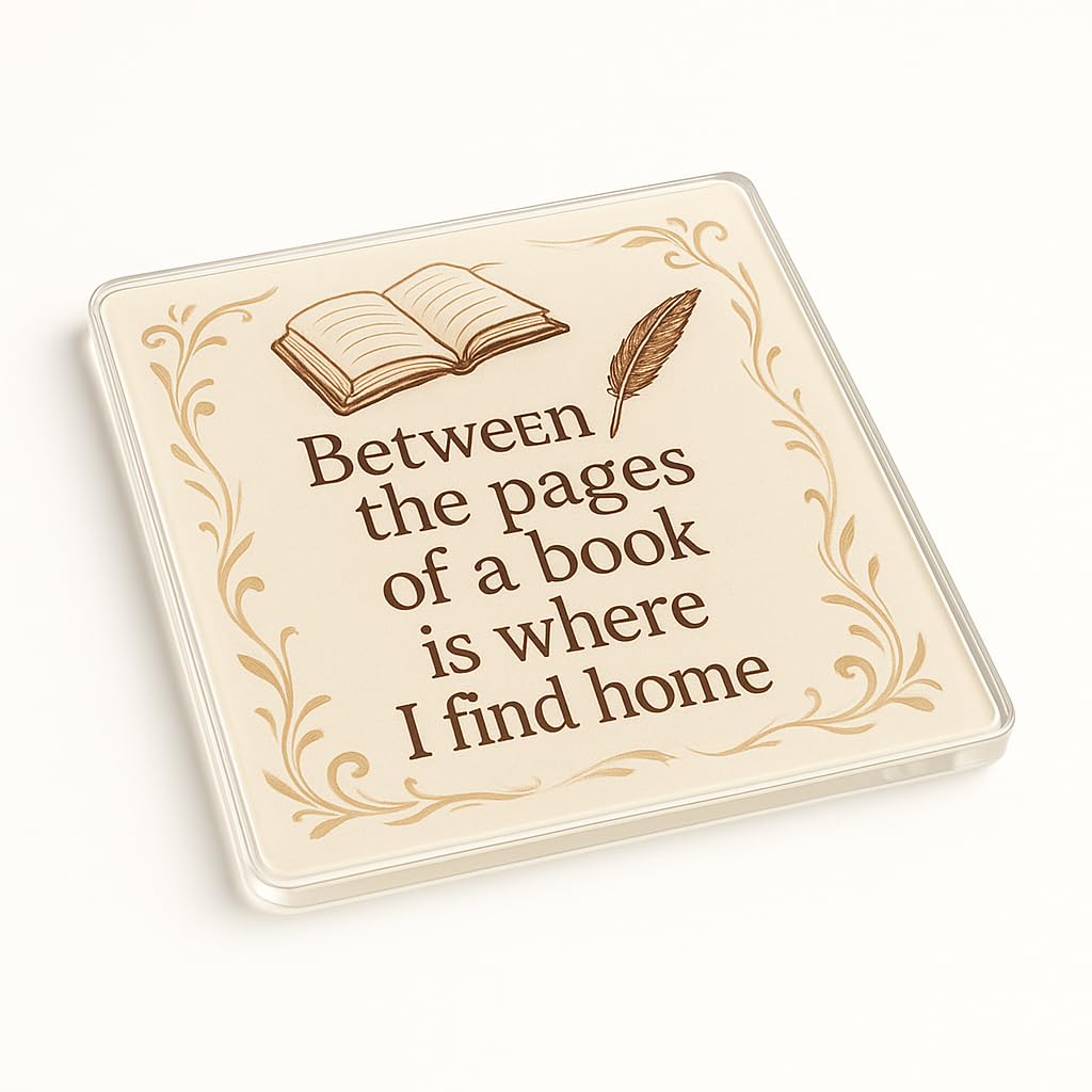 Literary Haven Acrylic Coaster Gift - Unique Book Lovers Decor with Nostalgic Quill & Quote Design, Thoughtful Present