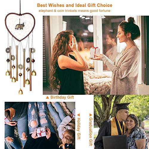 Promise Yo Elephant Wind Chimes Outdoor, Heart Wind Chimes Indoor Dream Catcher Wind Chimes Outdoor Bell Wind Chimes Mom Windchime For Garden, Yard, Patio, Home, Room, Window Décor (Heart-Elephant) #TOP3