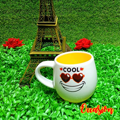 Image of Occasion White Emoji Smily Happy Ceramic Milk /Coffee /Tea /Juice Mug -250ML (Cool Emoji White Mug)