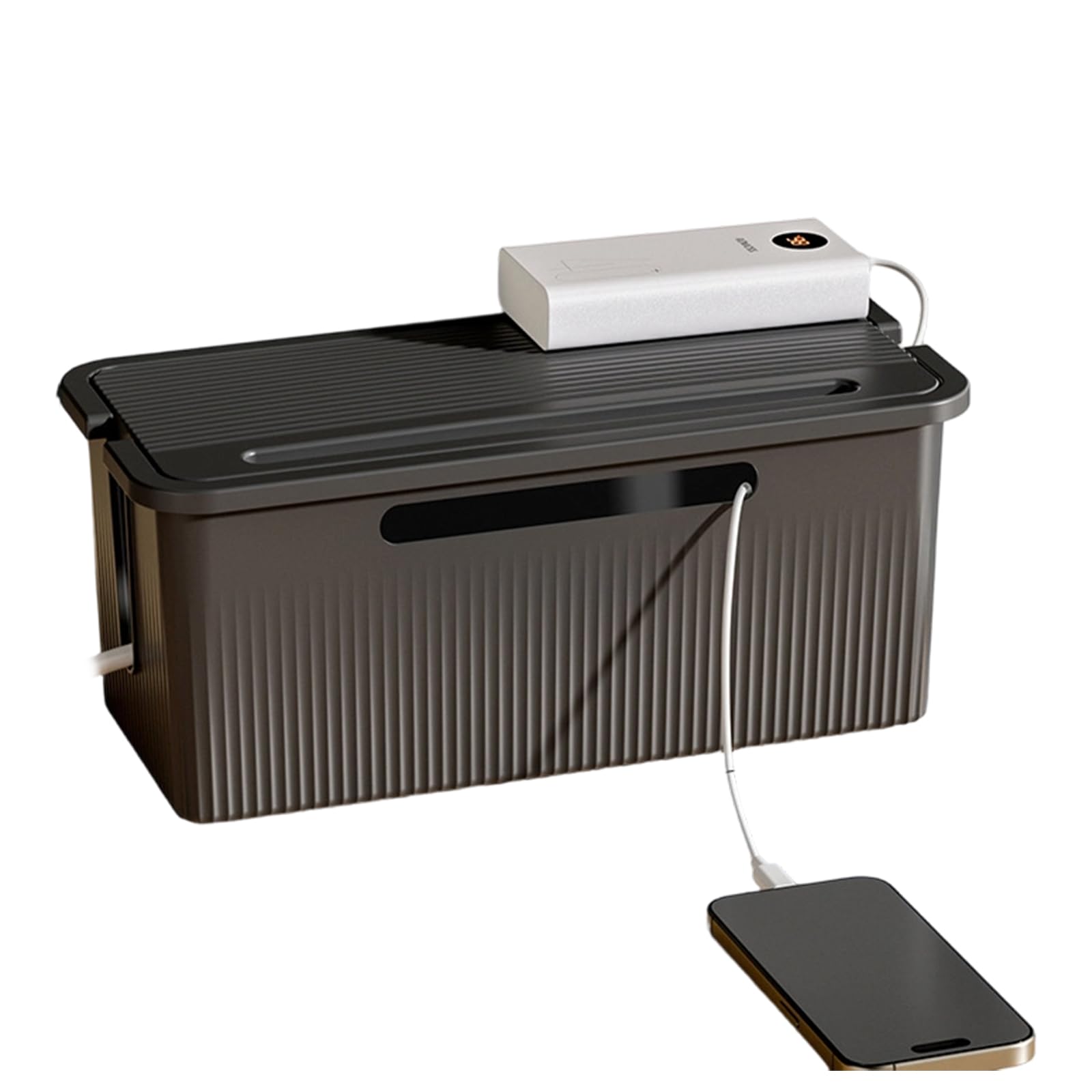 ZEPFJHE Stylish Cable Management Solution with Multiple Compartments for Efficient Storage of Power Strips and Cables Cable Storage with Lid