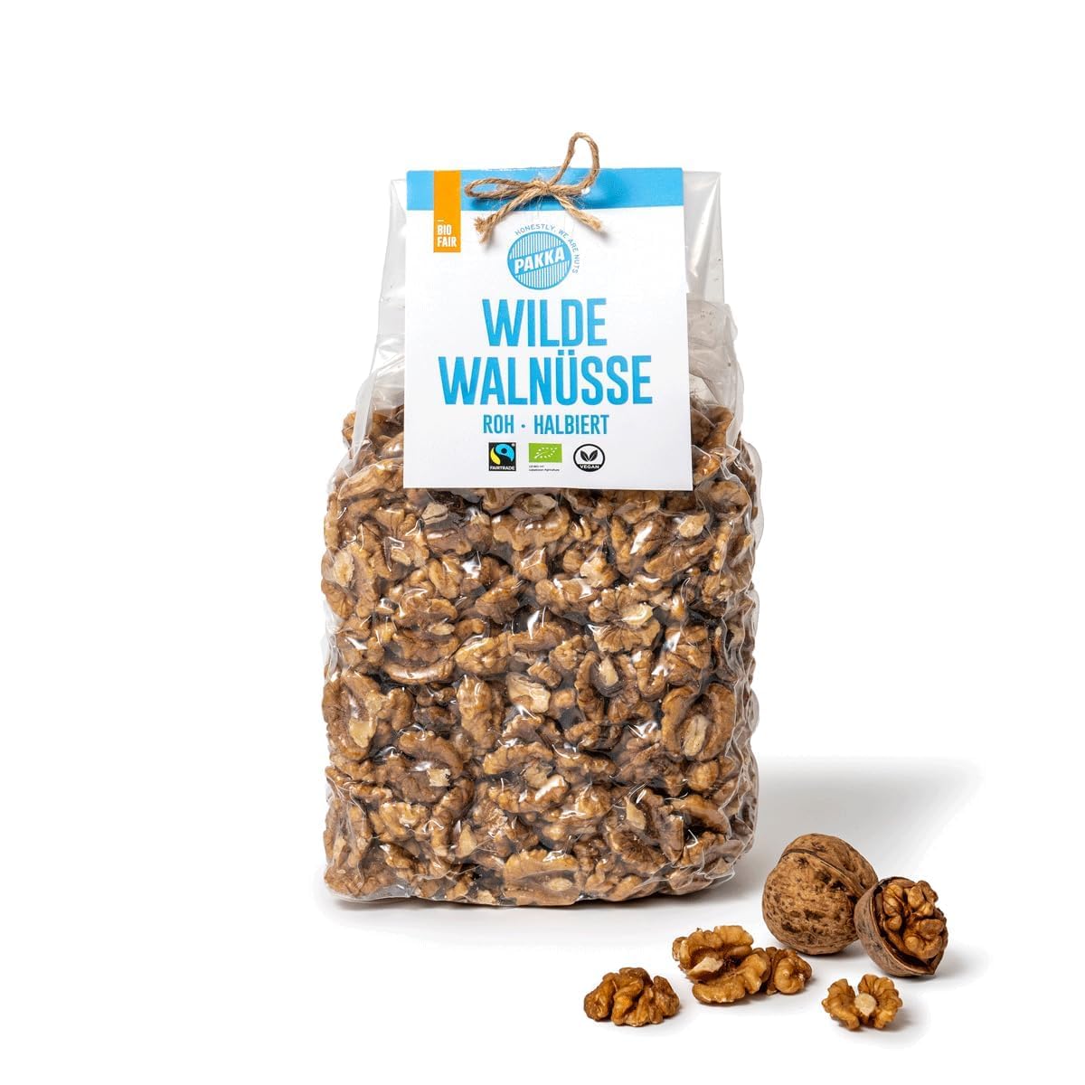 PAKKA - Noci biologiche e fairtrade, metà chiare, 1 kg. Noci di montagna selvatiche, raccolte a mano da piccoli agricoltori di Samarcanda (Uzbekistan), Vegane, 1000 g