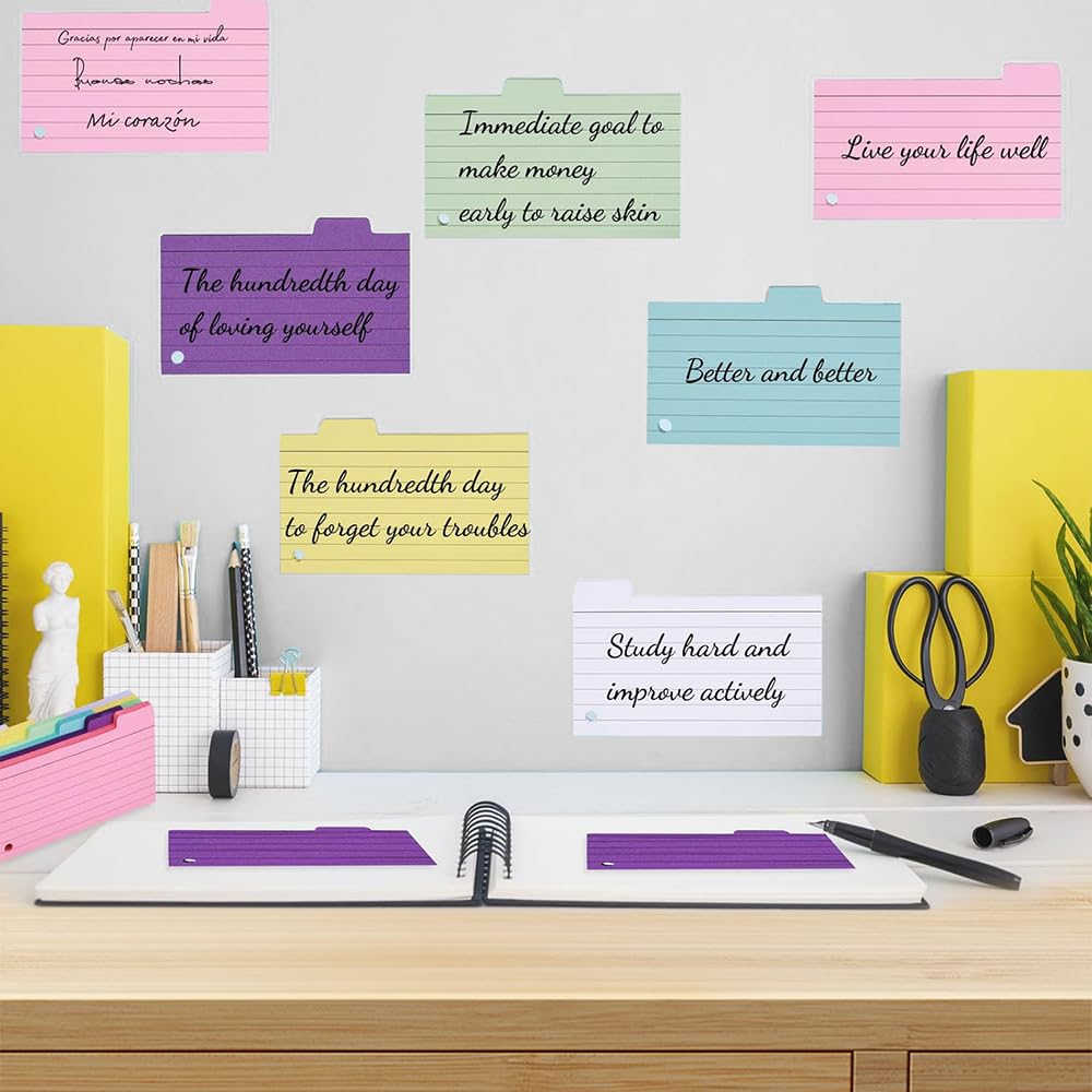 Wzhtuzi Index Cards Box Black, 240 Index Cards, 5 Kraft Labels, 6 Folder Rings and 6 Kraft Stickers, Index Card Box Set - Image 3