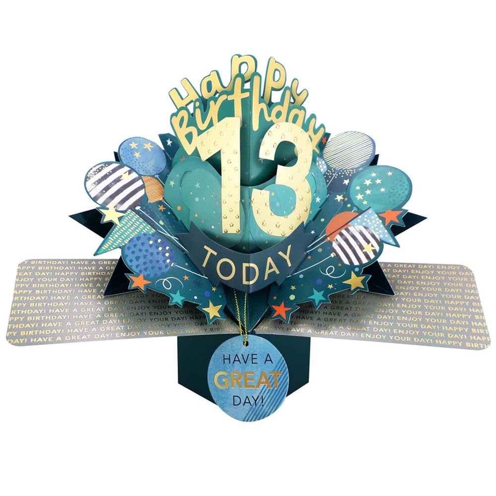 13 Today Happy 13th Birthday Pop-Up Greeting Card Love Kate's Pop Up Cards Him Design POP237MC13 — image 1