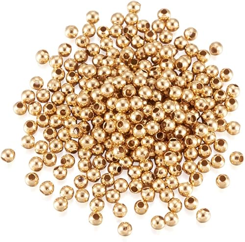 Pandahall 500 cuentas espaciadoras redondas de 0.079in doradas de acero inoxidable 304 sin costuras sueltas pequeñas pequeñas cuentas de metal