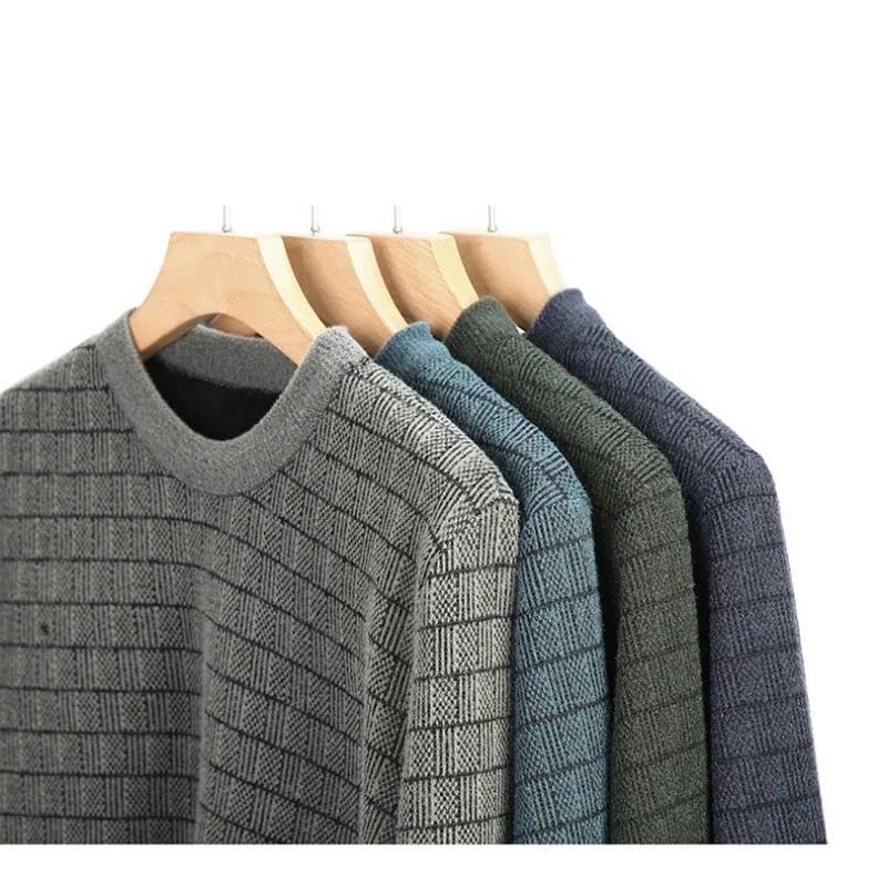 Autumn Winter Men's Pullover Round Neck Solid Color Thickened Sweater Knitted Tops4