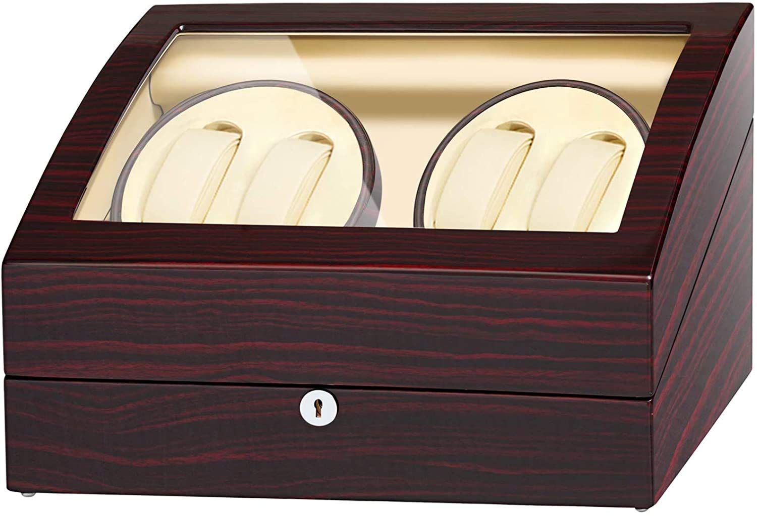 JQUEEN4 Automatic Watch Winder with 6 Storage Case, Ebony + White