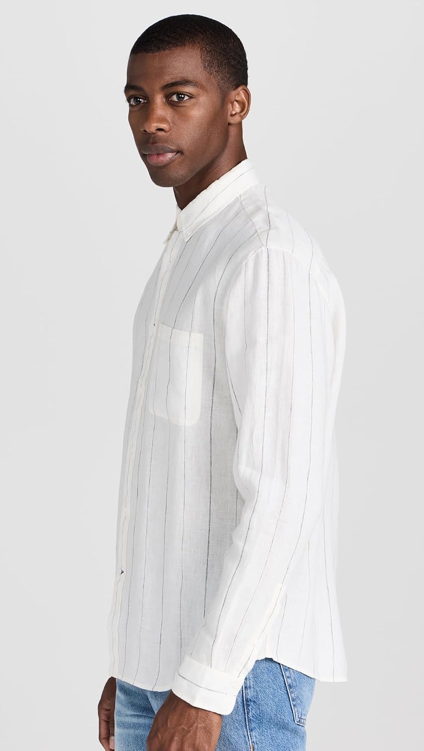 Club Monaco Men's Wide Stripe Linen Shirt