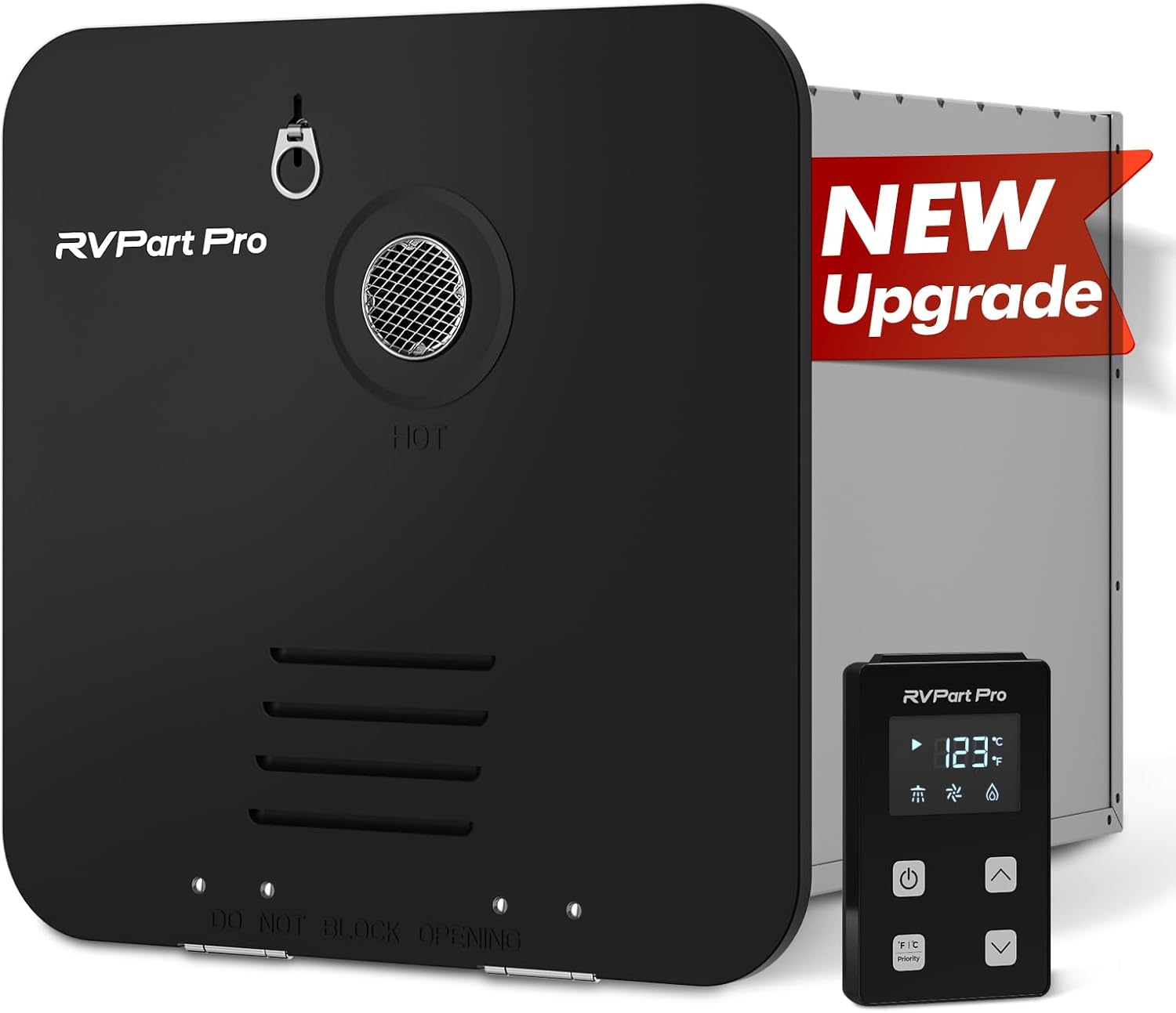 RV Tankless Water Heater 60,000 BTU, Propane-Powered, with 15"×15"Black Door and Remote Control, 12V DC, Compatible with All RVs