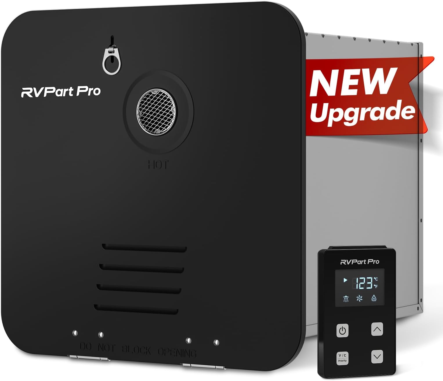 RV Tankless Water Heater 60,000 BTU, Propane-Powered, with 15"×15"Black Door and Remote Control, 12V DC, Compatible with All RVs