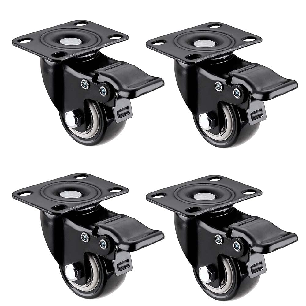 casters 1.5" Wheels, Heavy Duty with Brake, with Safety Dual Locking Load 200KG No Noise Locking with Polyurethane (PU) Wheels, Swivel Plate Castors Pack of 4