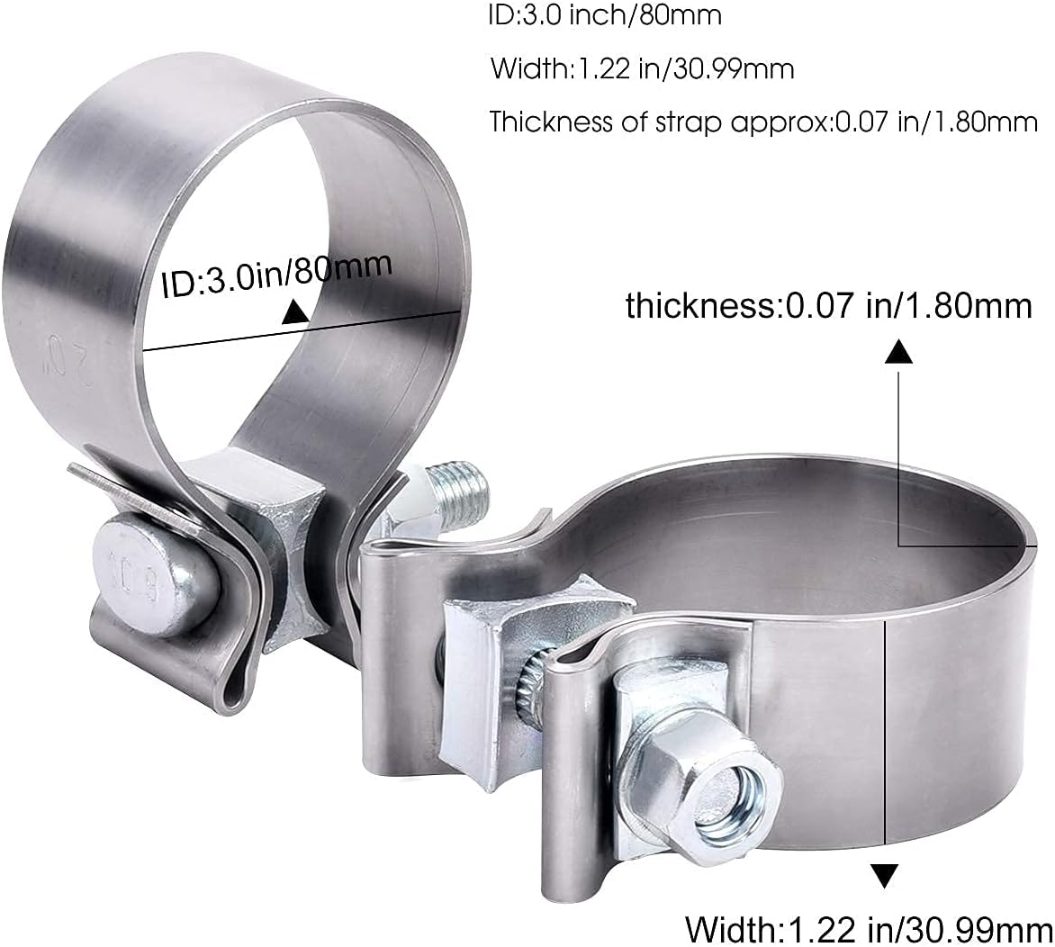 EVIL ENERGY 3.0 Inch Butt Joint Exhaust Band Clamp Bundle with Exhaust Narrow Band Muffler Seal Clamp