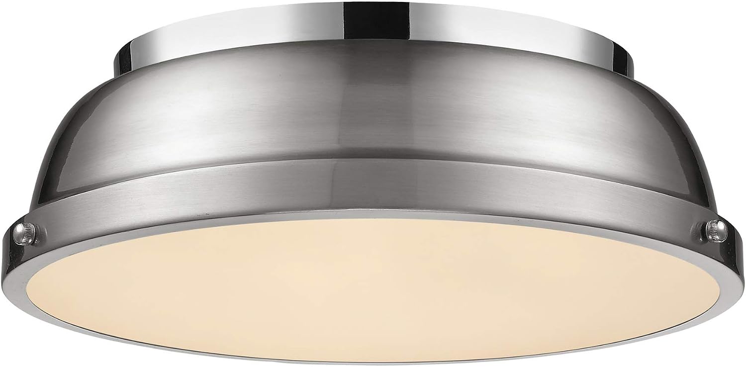 Golden Lighting 3602-14 CH-PW Duncan Flush Mount, Transitional, Chrome with Pewter Shade