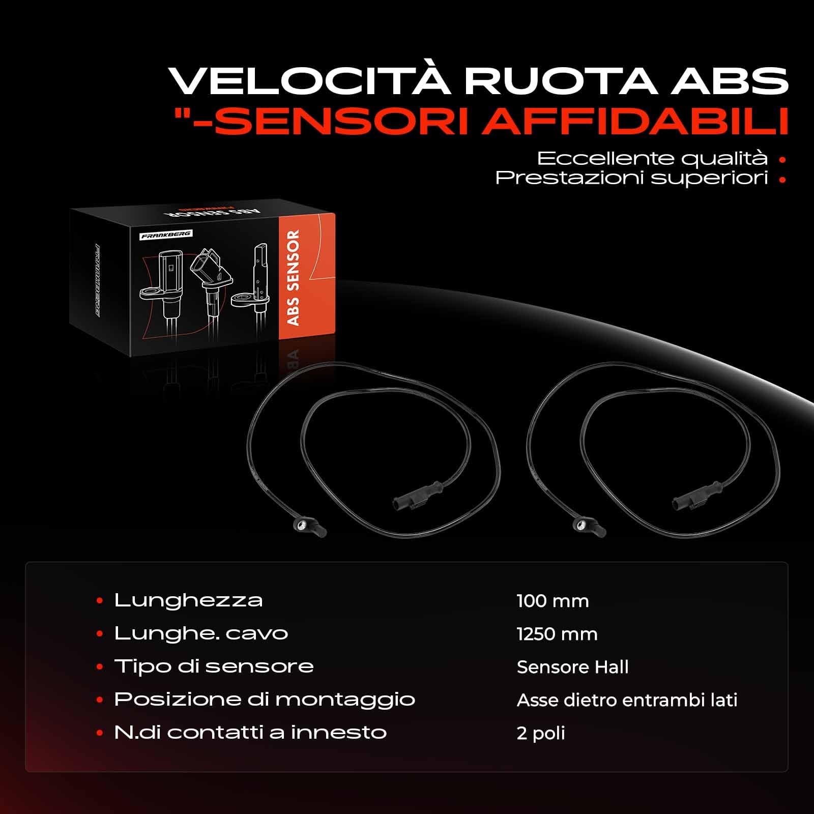 Frankberg 2x Sensore Velocità Ruota Sensore ABS 2-Poli Compatibile con Daily IV Pianale/Telaio Daily V Furgone Daily VI Pianale/Telaio Daily VI Furgone Replace# 5801279032