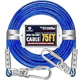 Picture of Tie Out Cable for Dogs Up to 300lbs,75ft Extra Strong 1000lbs Break Strength Tie-Out Tether Trolley Training Lead,Dog Run Cable for Yard Garden Park Camping Outside (Reflective Blue, 300lbs 75ft)