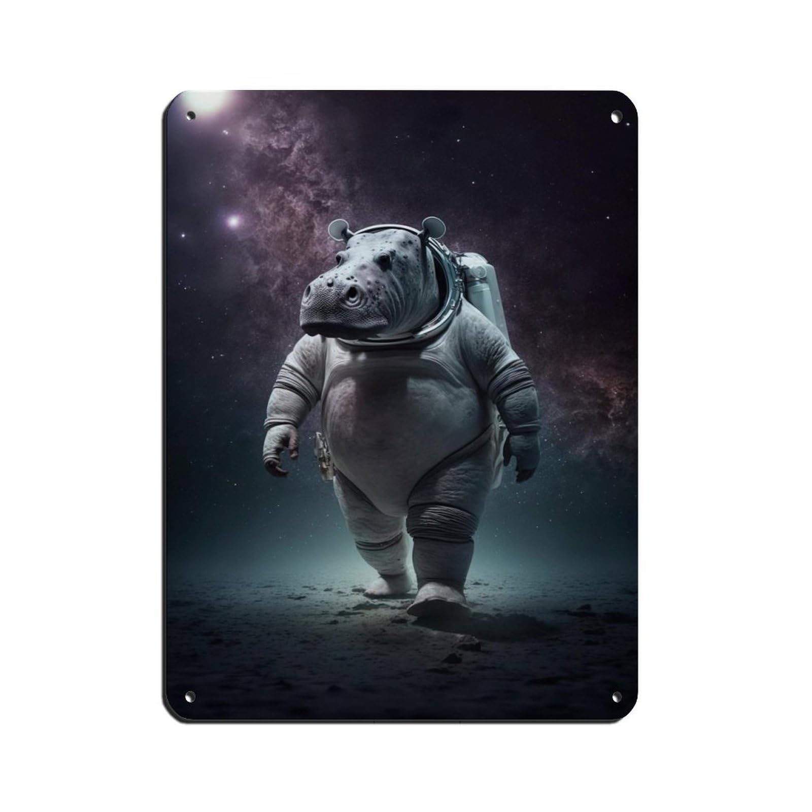 Lxwnze 30L X 40W Cm Astronaut Hippo, Futuristic Animal（1） Retro Poster Metal Tin Sign Chic Art Retro Iron Painting Bar People Cave Cafe Family Garage Poster Wall Decoration 12X16inch(30X40cm)