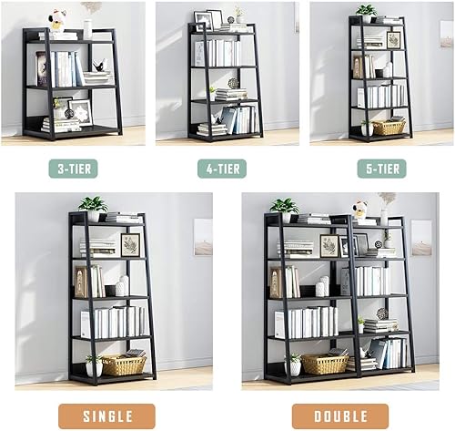 Miniatura 7 de IOTXY Estantería abierta de 5 niveles, soporte de exhibición de acero y madera, estantería de pie de 19.7 in de ancho, color negro