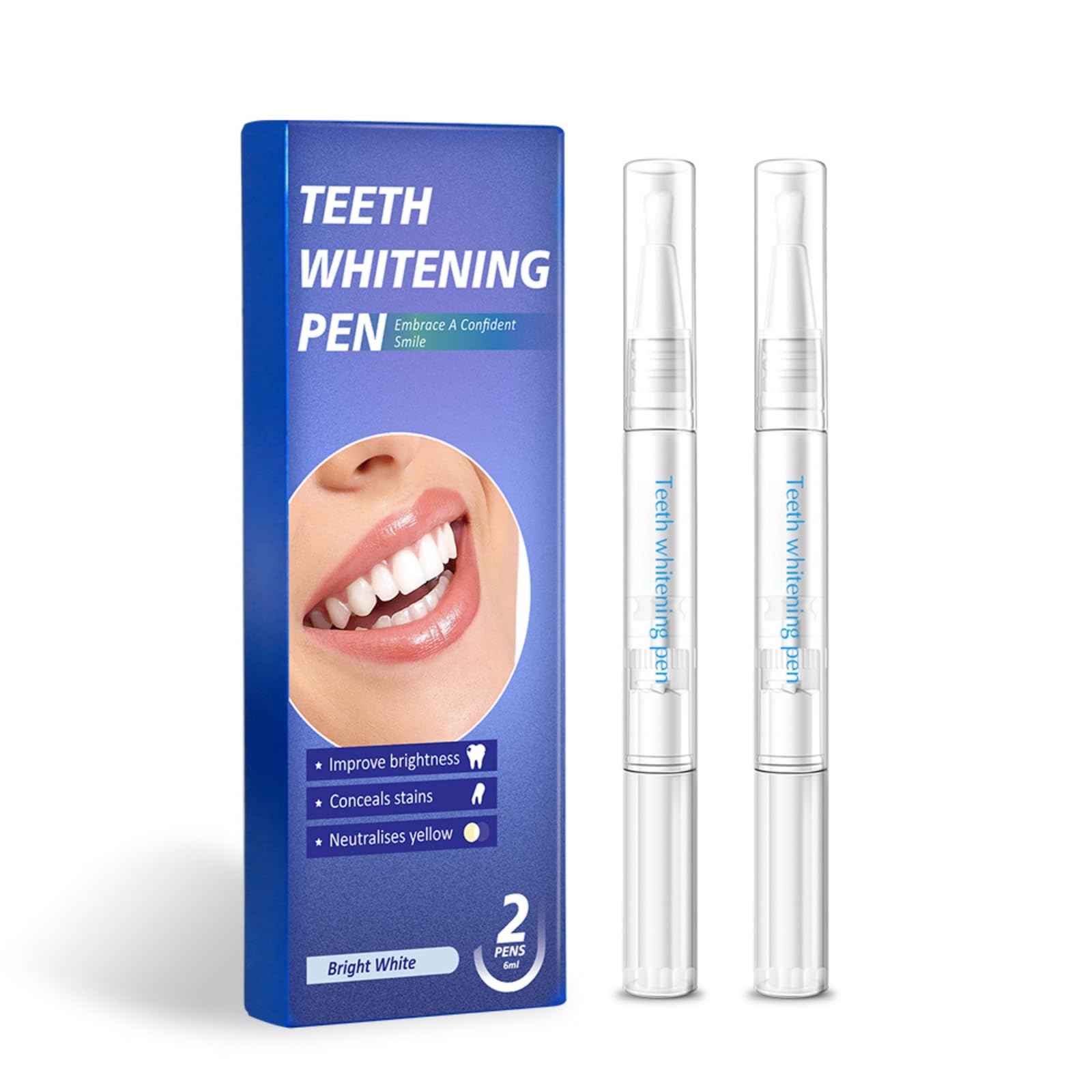 Teeth Whitening Pen Gel Kit for Teeth, No Sensitivity Effective Teeth Whitener, Natural Mint Flavor (2 Pack)
