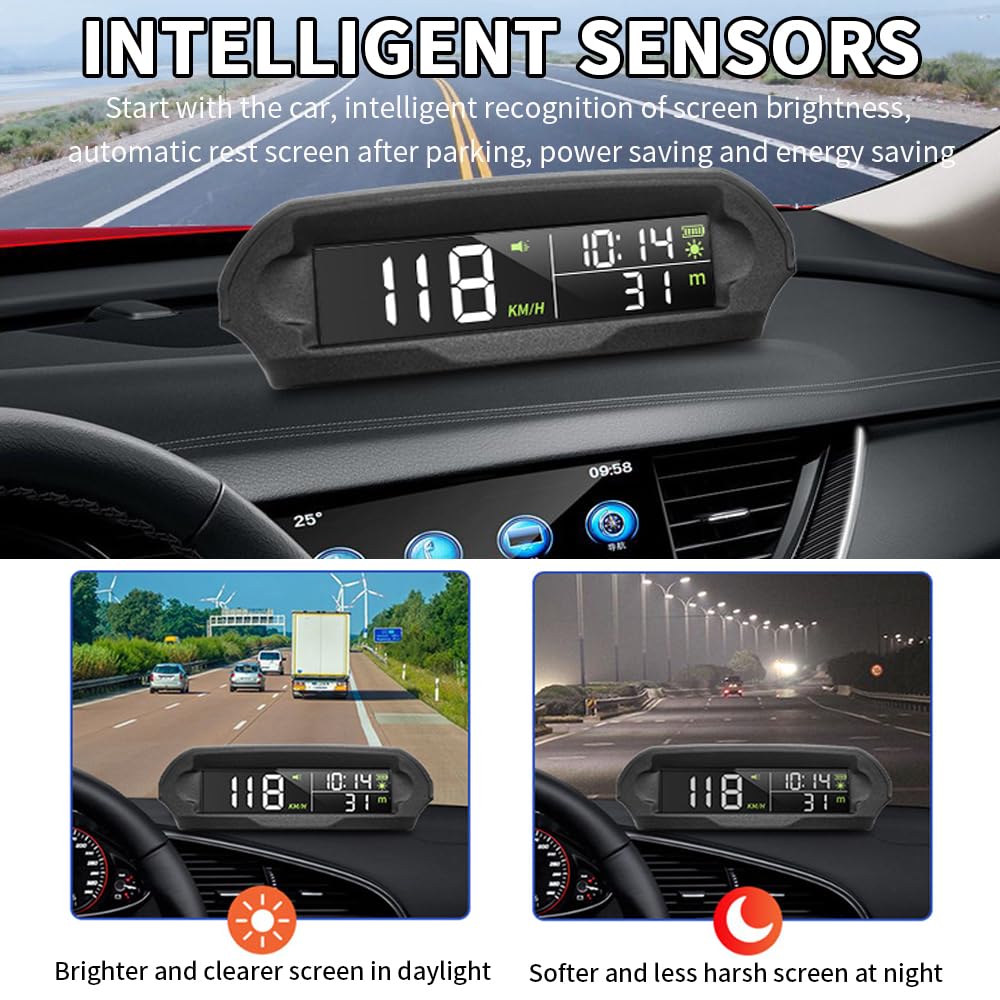 OBEST HUD multifonction pour voiture, Smart Automotive Head Up Display, GPS Visualización de Velocidad/Tiempo/Temperatura/Altitud, Medidor Sistema Diagnóstico Coche, Alarma de Exceso de Velocidad
