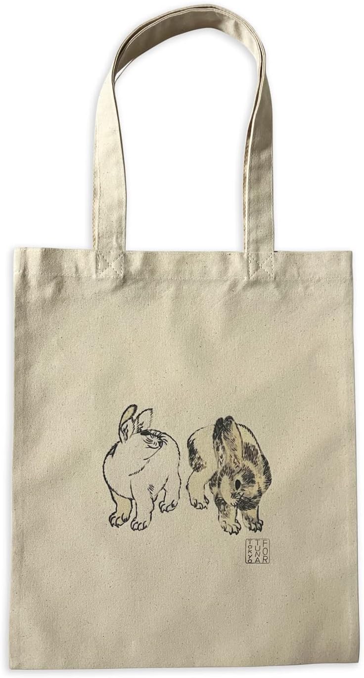 FORTUNA Tokyo HOKUSAI Rabbit 8 oz Cotton Tote for Women Bag Beach Bag Shopping Bags School Shoulder Bag Reusable Bags (Linen), Natural, One size