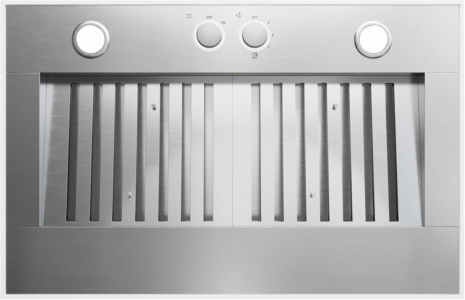 അവലോൺ റേഞ്ച് ഹുഡ് ഇൻസേർട്ട് കൺട്രോളുകളുടെയും ബാഫിൾ ഫിൽട്ടറുകളുടെയും ക്ലോസ്-അപ്പ്