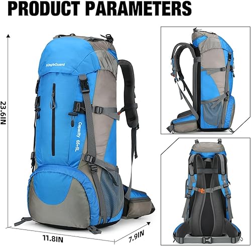 Miniatura 5 de King'sGuard Mochila de senderismo 70L con cubierta de lluvia Mochila de viaje ligera Mochila de camping impermeable, Azulclaro, Mochilas de viaje