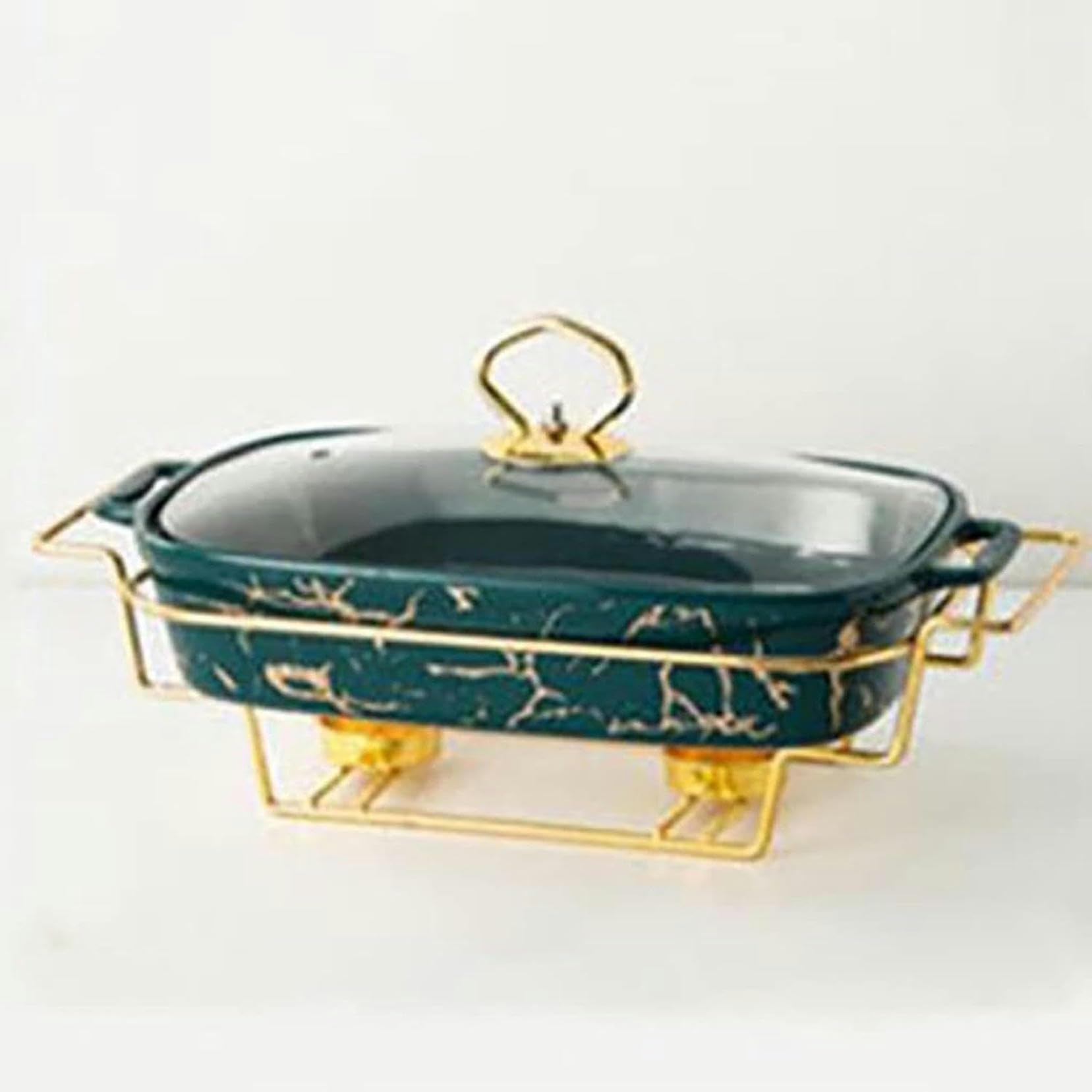 Hadecoll Green Ceramics Chafing Dish Buffet Set, Marble Finish Chafing Dish, Rectangular Chafers For Buffetweddingspartiesbanquetscatering Events,-A