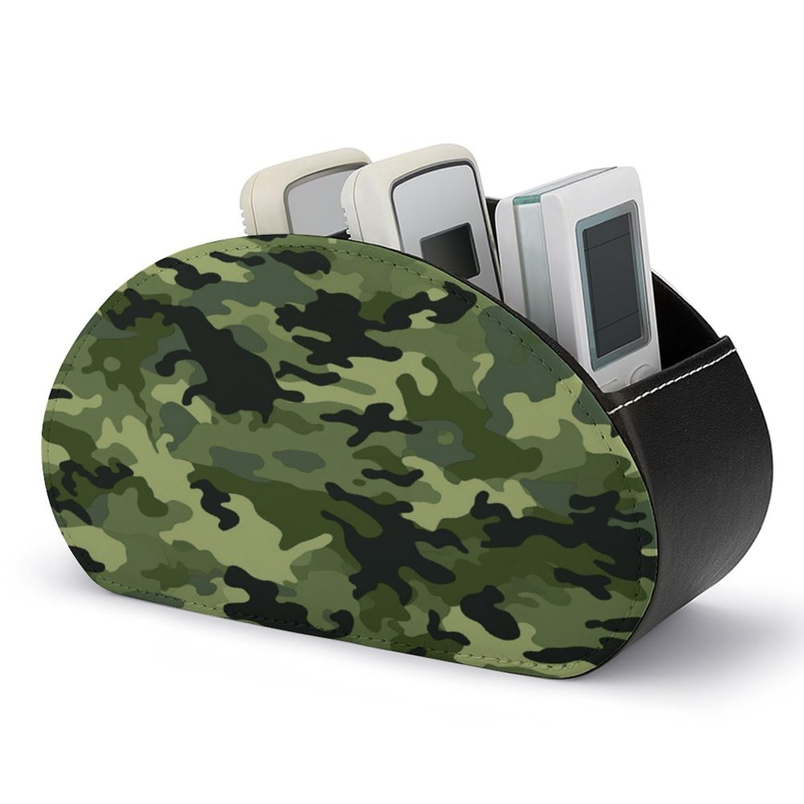 VstaDank Camo Green Remote Control Holder with 5 Compartments PU Leather Remote Caddy Desktop Organizer Store TV Remote Control Storage Box for Home Office Desk Nightstand