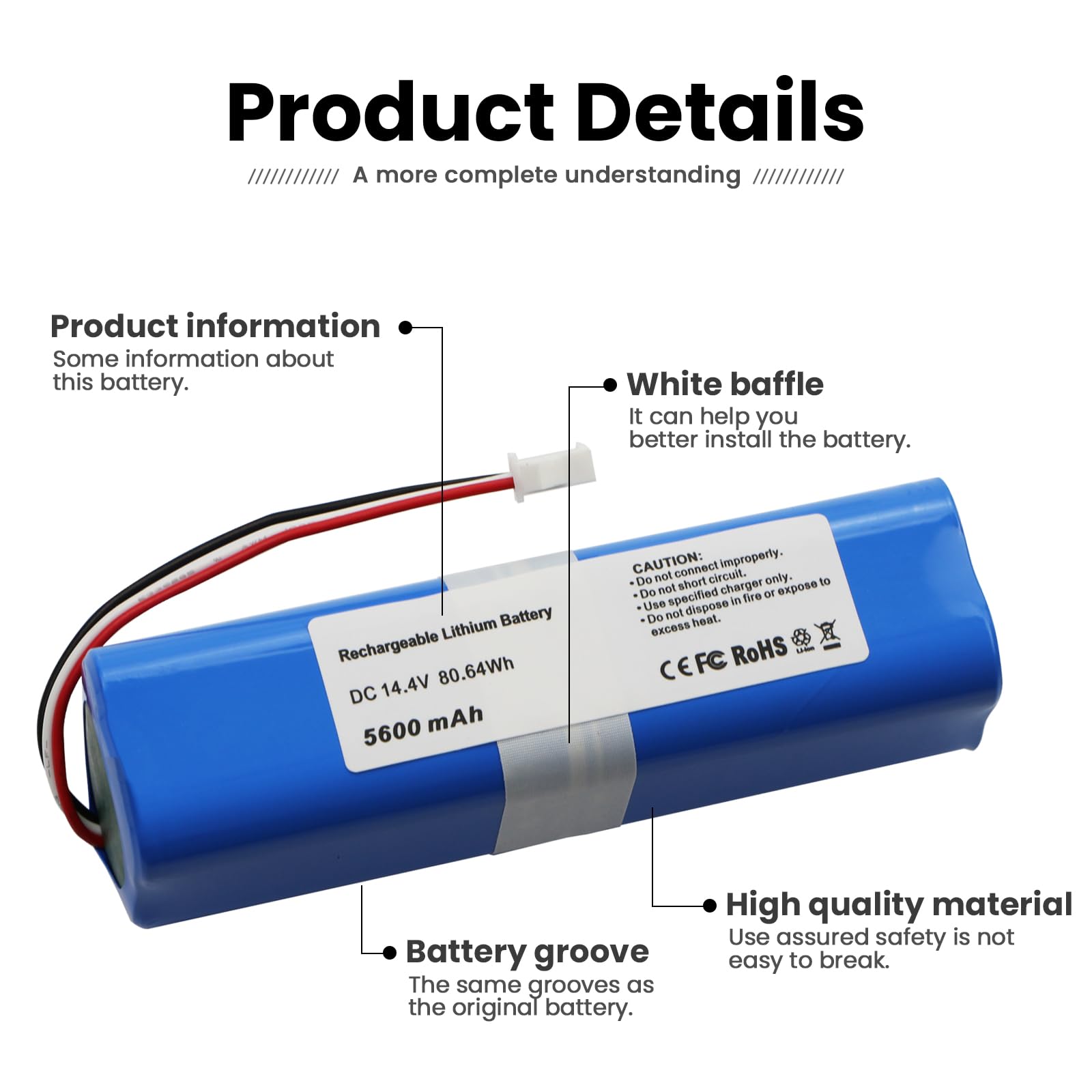 ANTIEE Batteria 5600mAh 14.4V Per Aspirapolvere Robot Neabot N2 E NOMO N1 Plus - Sostitutiva